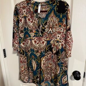 Paisley Grace Boutique Boho Medallion Tunic Blouse High-Low Hem